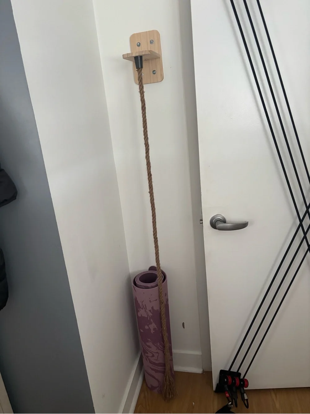 Rope Wall Hook with Purple Yoga Mat